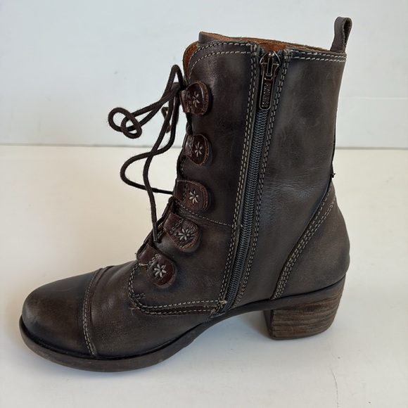 Pikolinos gray brown lace up side zip leather ankle boot stacked heel le mans - Picture 16 of 16